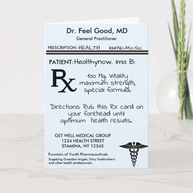 RX Prescription Pad Funny Get Well Card (Front)