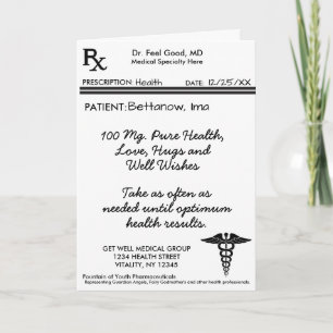 RX Prescription Pad Get Well Card