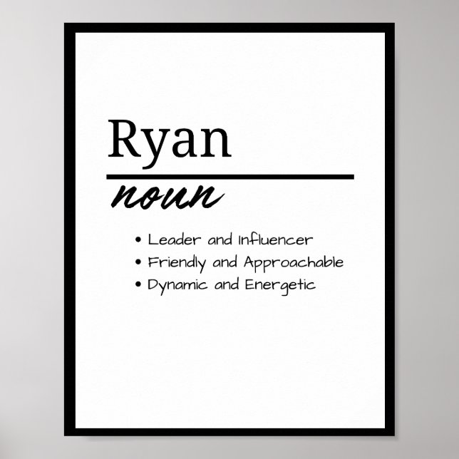 Ryan, Boy Personalized Name Definition Poster (Front)