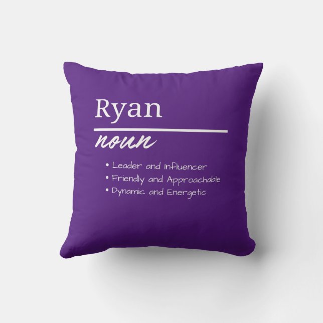 Ryan, Boy Personalized Name Definition Throw Pillow (Back)