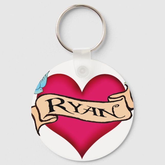 Ryan - Custom Heart Tattoo T-shirts & Gifts Keychain (Front)