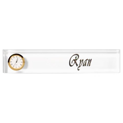 Ryan Name Logo Desk Nameplate With Clock