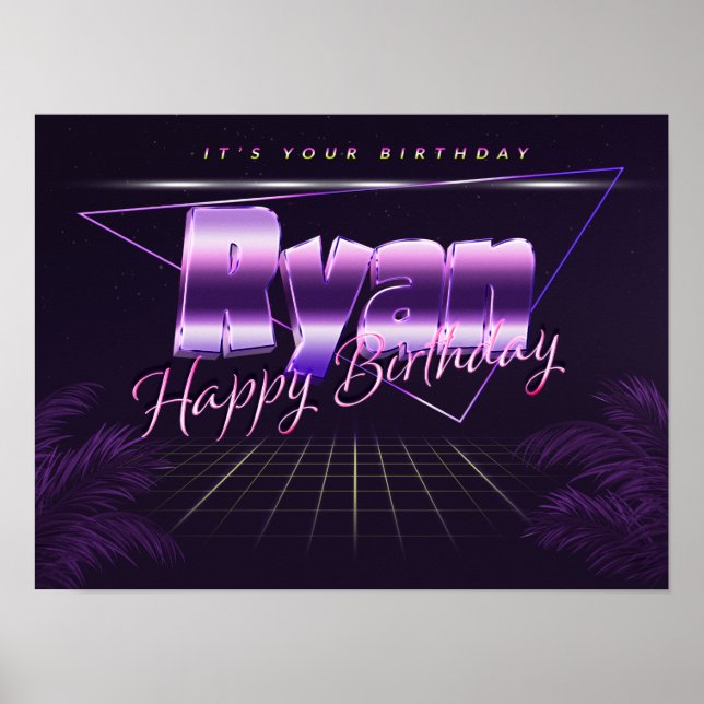 Ryan Name Vorname lila retro Poster Geburtstag (Front)