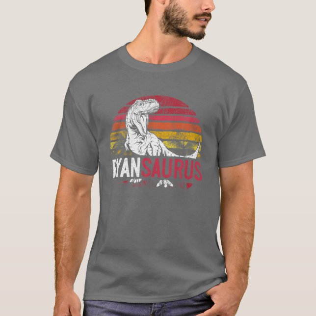 Ryan Saurus Funny Personalized Dinosaur T Rex Name T-Shirt (Front)