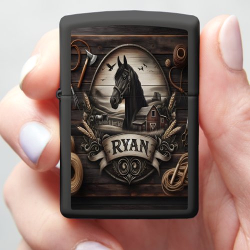 Ryans Black Stallion Farm Portrait Zippo Lighter