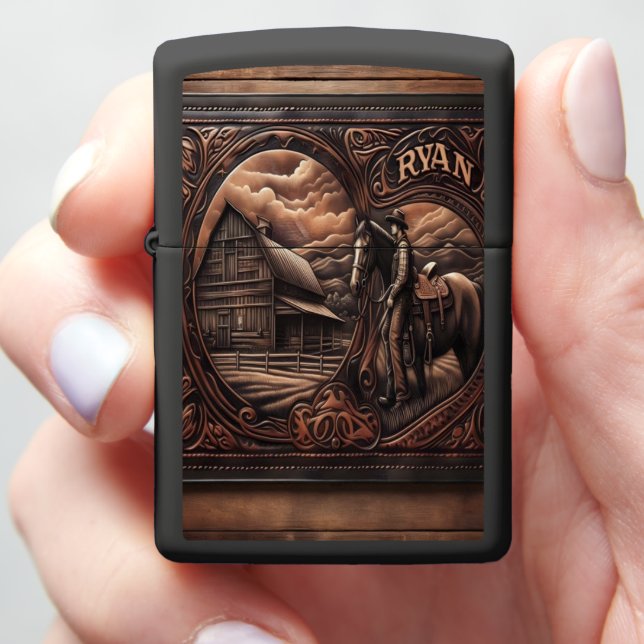 Ryan's Rustic Ranch Scene Zippo Lighter (In Hand)