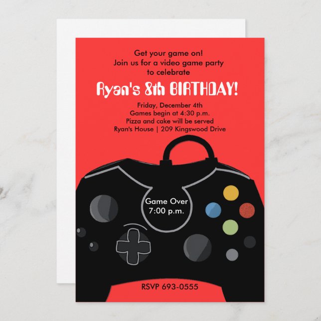 RYAN'S VIDEO GAME PARTY INVITATION (Front/Back)