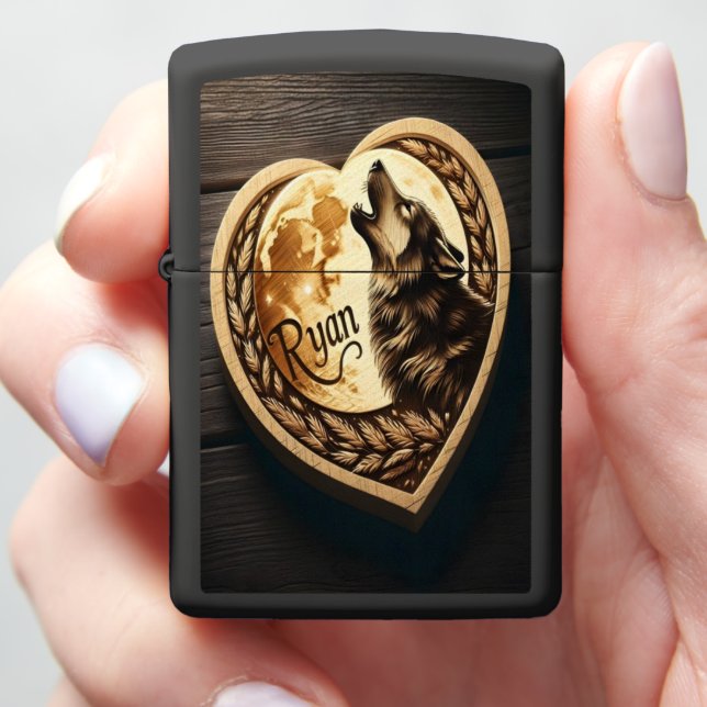 Ryan's Wolf Moon Heart Zippo Lighter (In Hand)