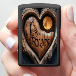 Ryan's Wolf & Moon Heart Zippo Lighter
