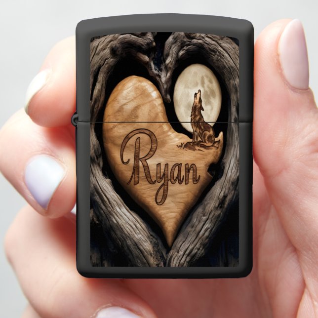 Ryan's Wolf Moon Heart Zippo Lighter (In Hand)
