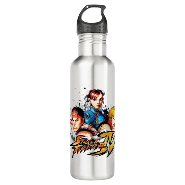Ryu, Ken & Chun-Li Stainless Steel Water Bottle (Front)