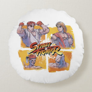 Ryu Vs Ken & Adon Vs Sagat 2 Round Pillow