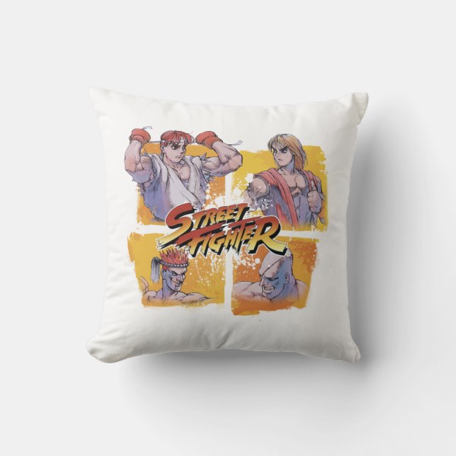 Ryu Vs Ken & Adon Vs Sagat 2 Throw Pillow (Front)