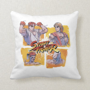 Ryu Vs Ken & Adon Vs Sagat 2 Throw Pillow