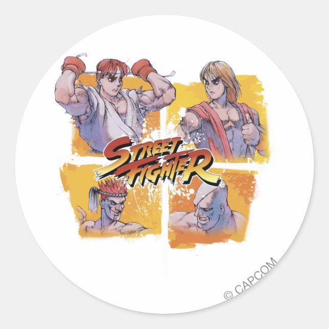 Ryu Vs Ken & Adon Vs Sagat Classic Round Sticker (Front)