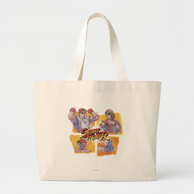 Ryu Vs Ken & Adon Vs Sagat Large Tote Bag (Front)
