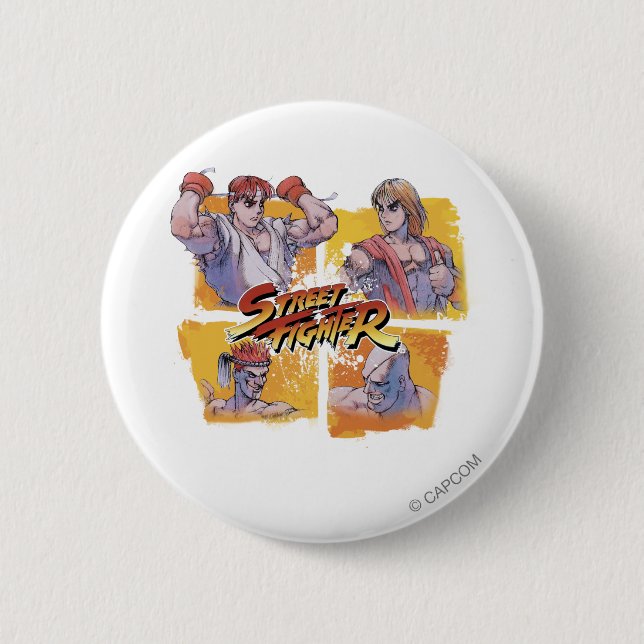 Ryu Vs Ken & Adon Vs Sagat Pinback Button (Front)