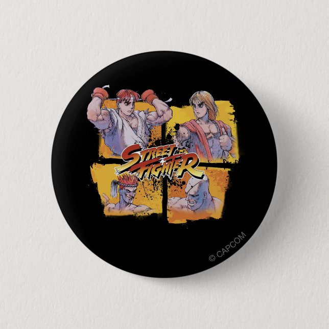 Ryu Vs Ken & Adon Vs Sagat Pinback Button (Front)