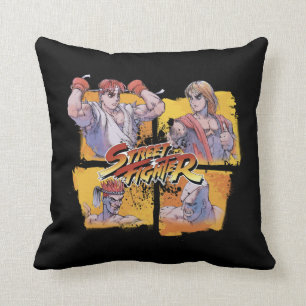 Ryu Vs Ken & Adon Vs Sagat Throw Pillow