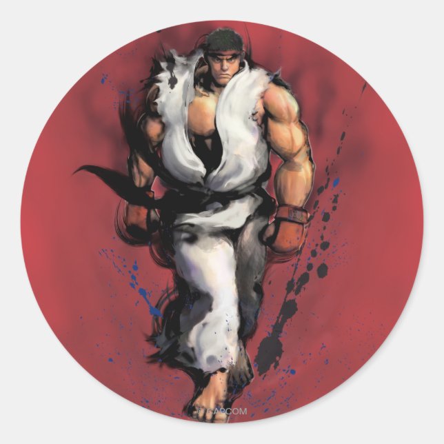Ryu Walking Classic Round Sticker (Front)