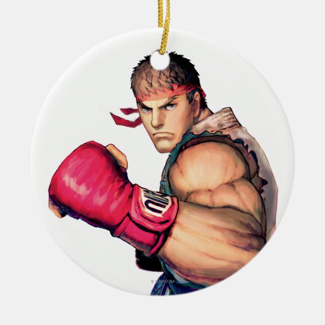 Ryu with Fist Raised Ceramic Ornament (Front)