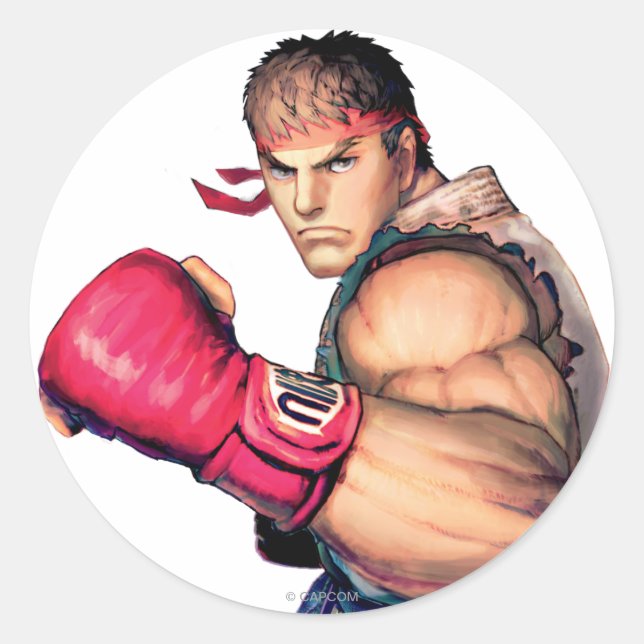 Ryu with Fist Raised Classic Round Sticker (Front)