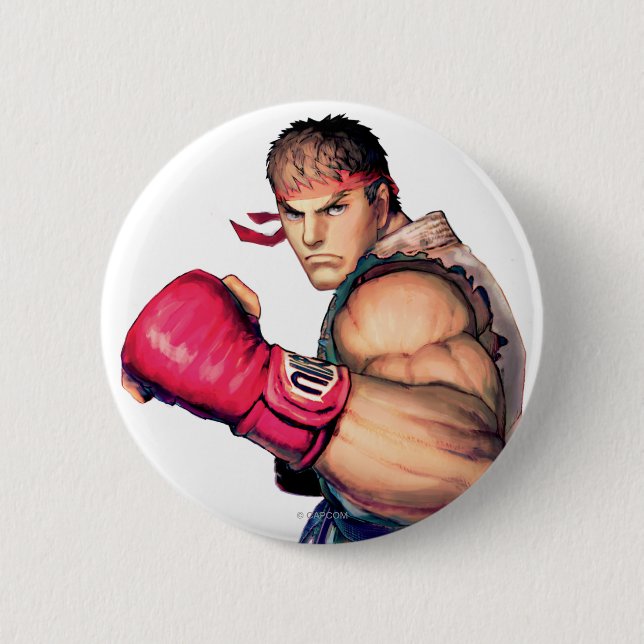 Ryu with Fist Raised Pinback Button (Front)