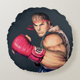 Ryu with Fist Raised Round Pillow