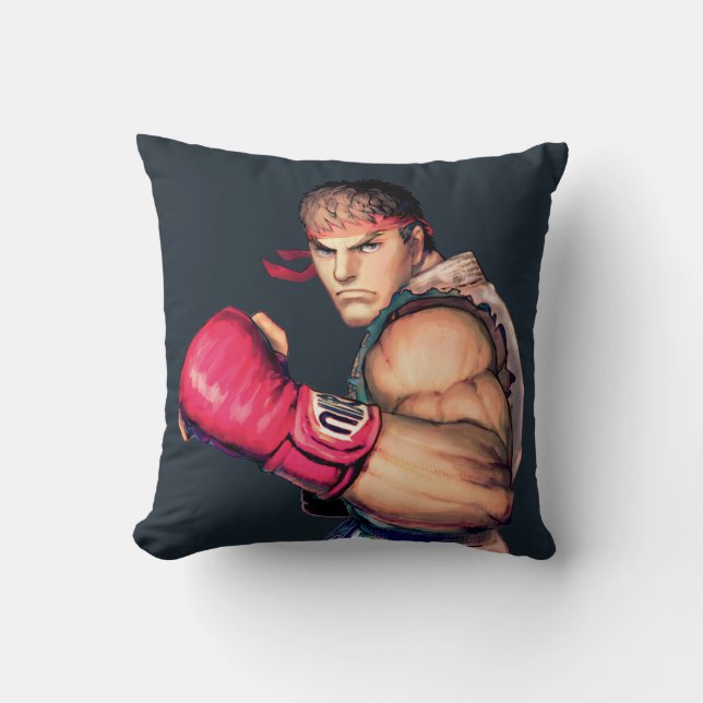 Ryu with Fist Raised Throw Pillow (Front)