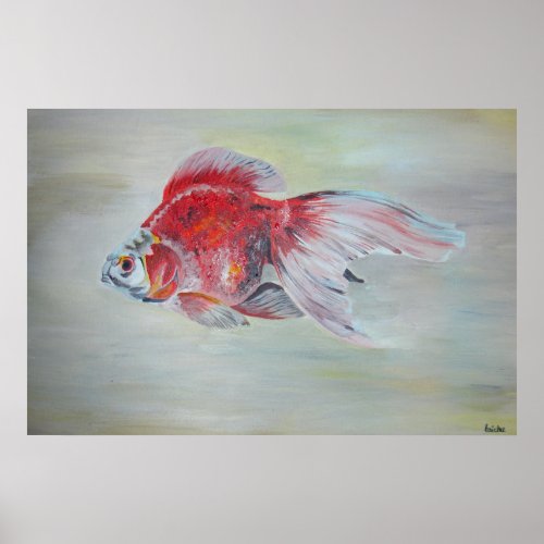 Ryukin Goldfish Acrylic Painting Poster