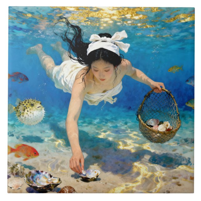 "Ryūshi’s Current" – An Ocean Portrait Ceramic Tile (Front)