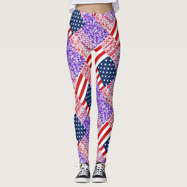 RZX-USA Flag on a blue background Leggings (Front)