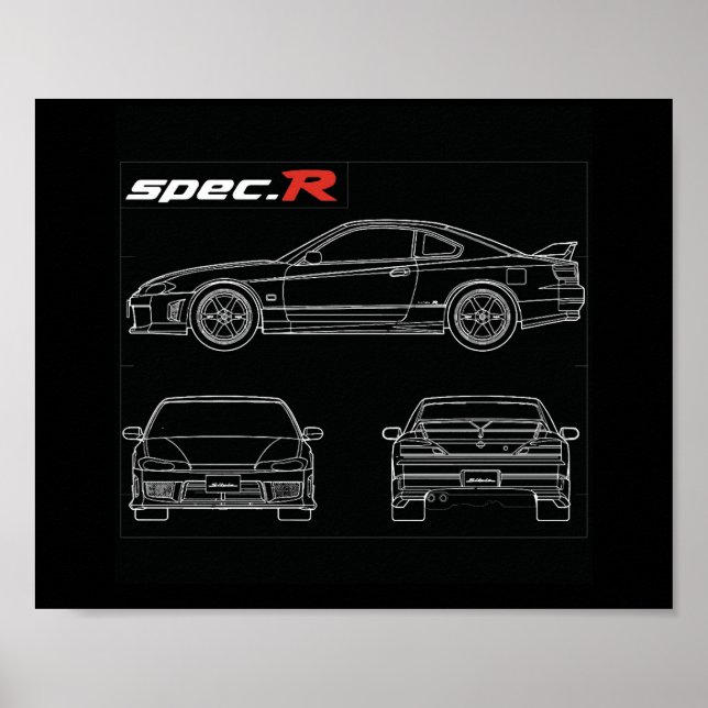 s15 spec r aero line art blue print drawing te37 (Front)