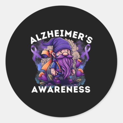 S Awareness Month T Heimer Gnomes Purple Ribbon  Classic Round Sticker