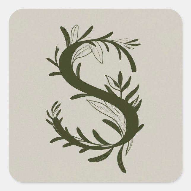 S Botanical Monogram Square Sticker (Front)