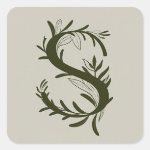 S Botanical Monogram Square Sticker