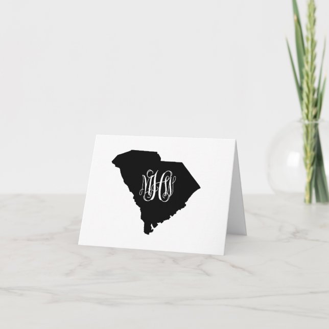S Carolina Black White Vine Monogram DIY BG Sv Thank You Card (Front)