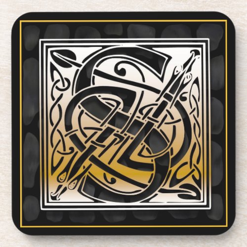 âSâ Celtic Black Stone Monogram Coasters