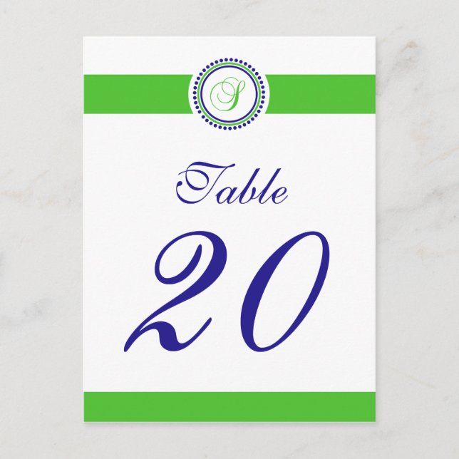 S Dot Circle Monogram Table Number (Lime / Blue) (Front)