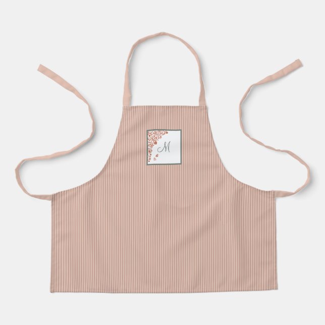 S Dust Peach Stripe Terracotta Butterfly Monogram Apron (Front)