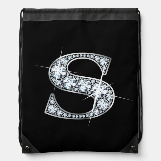 S Faux-"Diamond Bling" Drawstring Bag (Front)