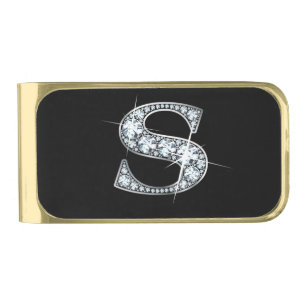 S Faux-"Diamond Bling" Gold Finish Money Clip