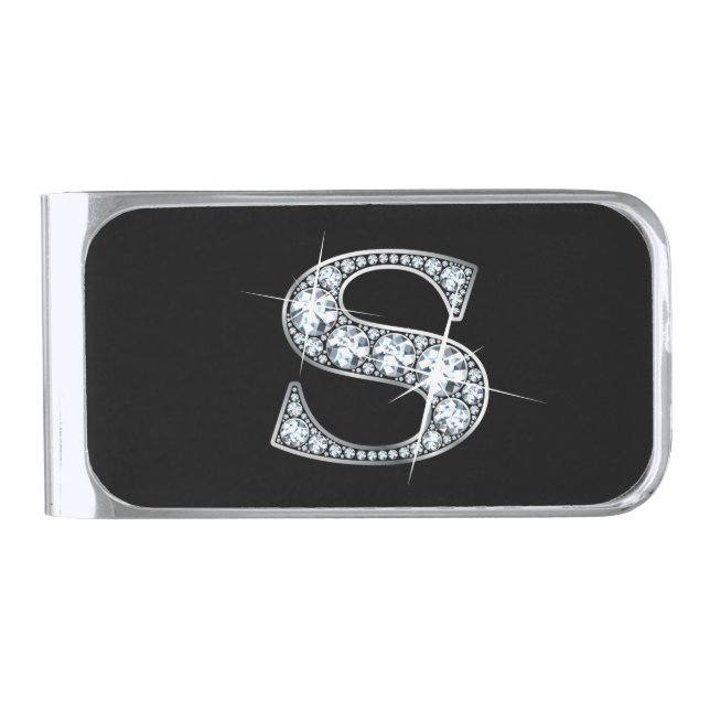 S Faux-"Diamond Bling" Silver Finish Money Clip (Front)
