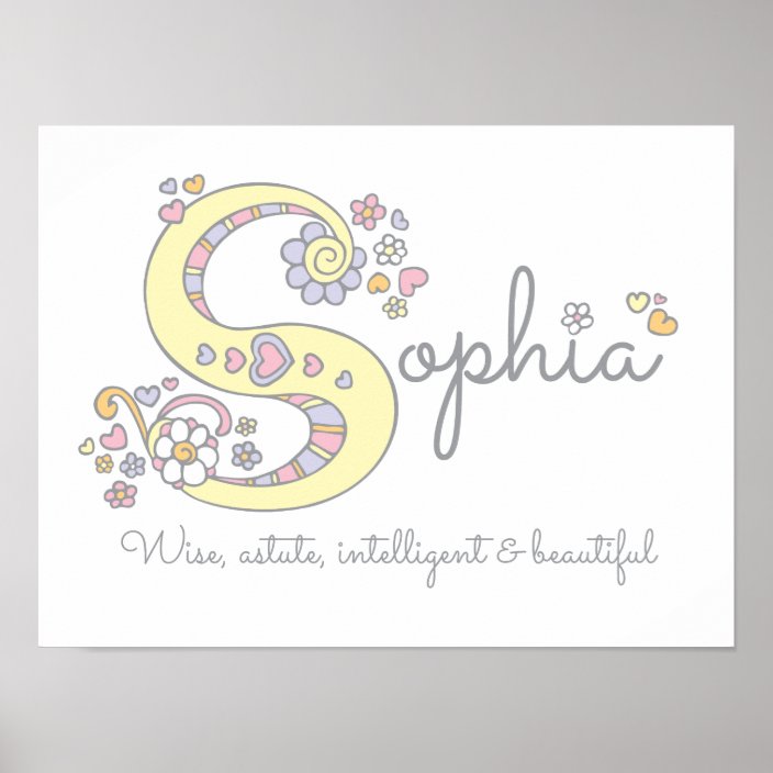 S For Sophia Monogram Letter Art Name Meaning Poster Zazzle Com
