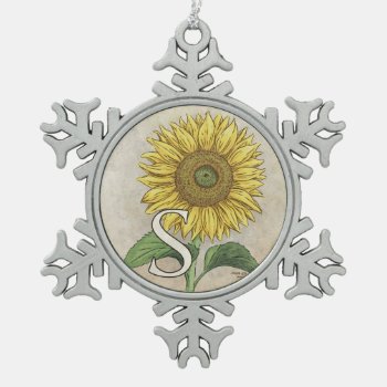 S For Sunflower Floral Alphabet Monogram Snowflake Pewter Christmas Ornament by critterwings at Zazzle