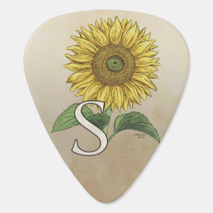 S for Sunflower Flower Monogram Guitar Pick