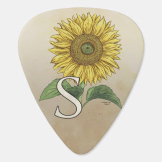 S for Sunflower Flower Monogram Guitar Pick