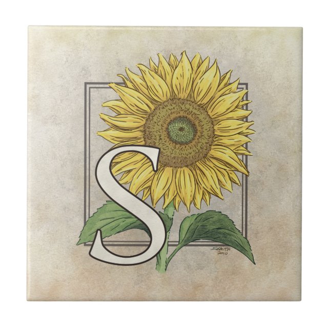 S for Sunflowers Flower Floral Monogram Art Tile (Front)