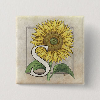 S for Sunflowers Monogram Art Button