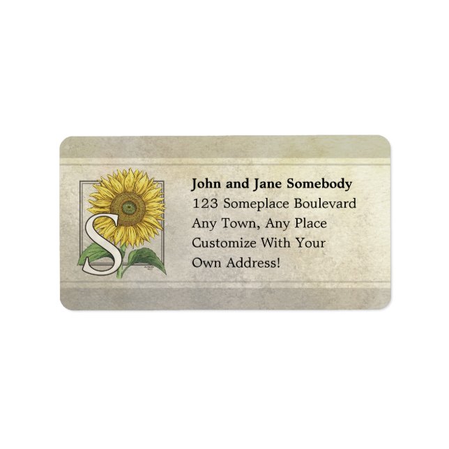 S for Sunflowers Monogram Art Label (Front)